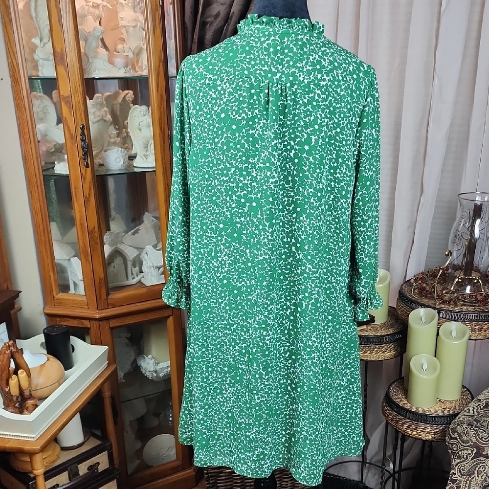 HOBBS LONDON | Elegant Green White Ditsy Floral Women's Mini Ruffle Dress | US 8 - Picture 7 of 12